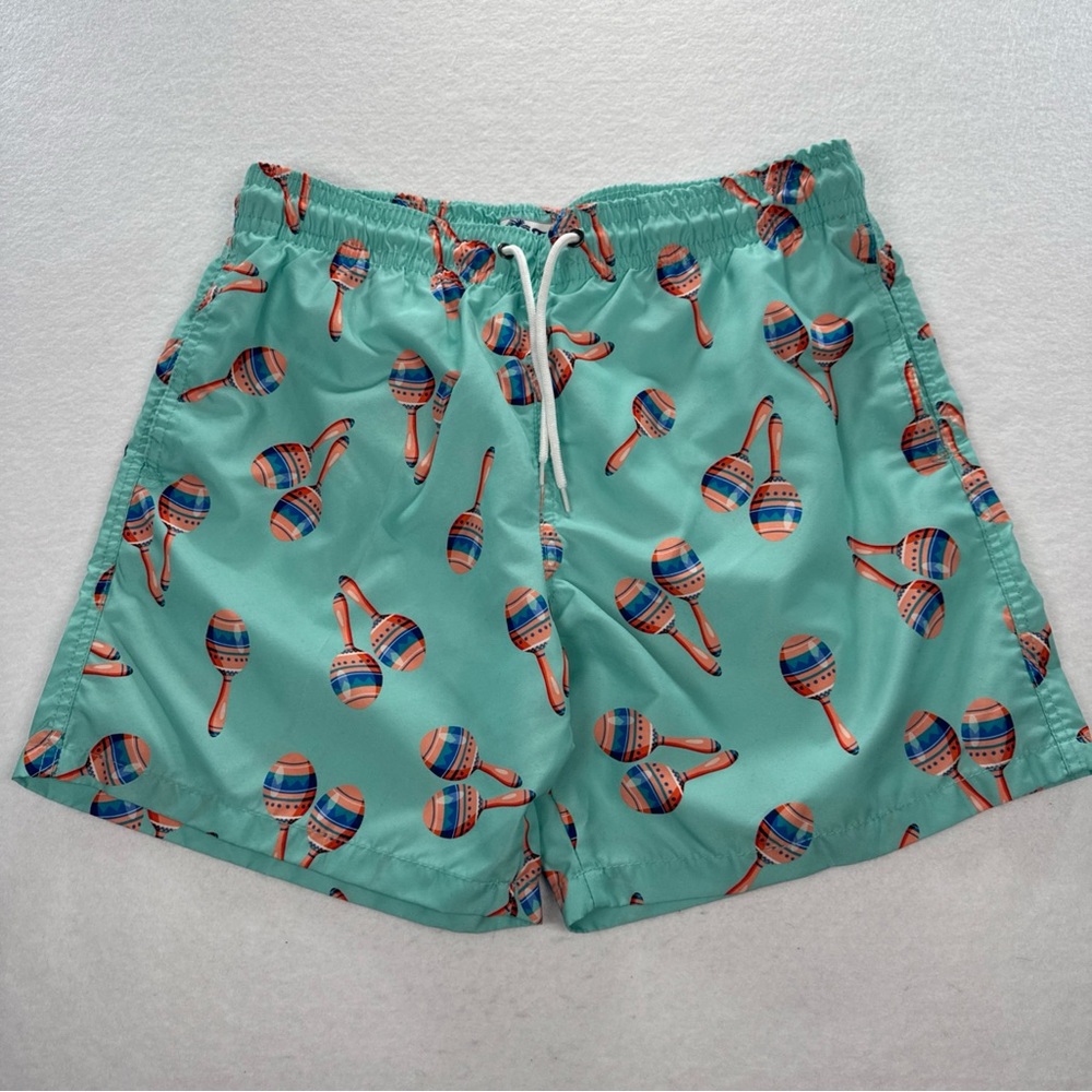 Trunks Surf and Swim Co Men's Large 6” Inseam Maracas Lt Blue Swim Trunks Beach